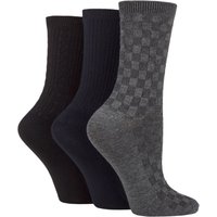 3 Pair Patterned Plain Striped Bamboo Socks Navy Grey Textured 4 8