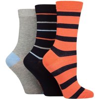 3 Pair Patterned Plain Striped Bamboo Socks Rust Silver Stripe 4 8