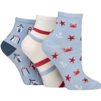 3 Pair Plain Patterned Bamboo Ankle Socks Patterned Nautical 4 8