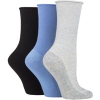 3 Pair Patterned Plain Striped Bamboo Socks Denim Silver Grey Ribbed 4 8