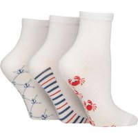 3 Pair Plain Patterned Bamboo Ankle Socks Patterned Sole Nautical 4 8