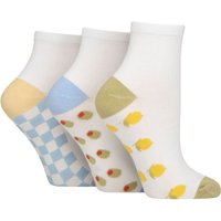 3 Pair Plain Patterned Bamboo Ankle Socks Patterned Sole Sicilian Lemon 4 8