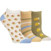 3 Pair Bamboo Trainer Socks Smooth Toe Seams Sicilian Lemon Patterned 4 8