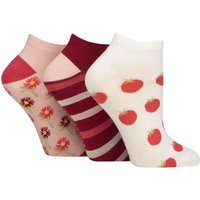 3 Pair Bamboo Trainer Socks Smooth Toe Seams Tuscan Tomato Patterned 4 8