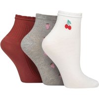 3 Pair Frill Welt Ribbed Bamboo Anklet Socks Dark Cherry 4 8