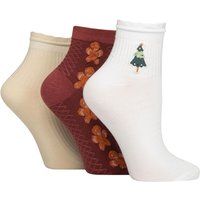 3 Pair Frill Welt Ribbed Bamboo Anklet Socks Xmas 4 8