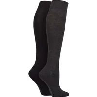 SOCKSHOP Women's 2 Pair Plain & Patterned Bamboo Knee High Socks with Smooth Toe Seams in Grey | Size: 4-8