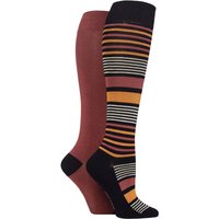 2 Pair Plain Patterned Bamboo Knee High Socks Smooth Toe Seams Marmalade Stripe 4 8