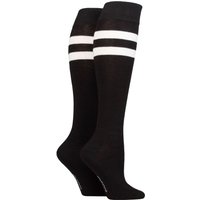 2 Pair Plain Patterned Bamboo Knee High Socks Smooth Toe Seams Sport Stripe 4 8
