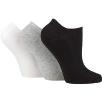 3 Pair Patterned Striped Plain Ribbed Mesh Bamboo Trainer Socks White Grey Ribbed 4 8