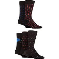 Mens 5 Pair SOCKSHOP Plain, Striped and Patterned Bamboo Socks Black Classics 7-11
