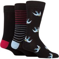 3 Pair Plain Patterned Striped Heel & Toe Bamboo Socks Birds 7 11