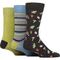 Men's 3 Pair SOCKSHOP Plain, Patterned, Striped and Heel & Toe Bamboo Socks Woodland 7-11