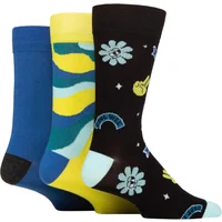 Men's 3 Pair SOCKSHOP Plain, Patterned, Striped and Heel & Toe Bamboo Socks Lime 7-11