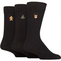 3 Pair Christmas Patterned Embroidered Bamboo Socks Rudolph 6 11
