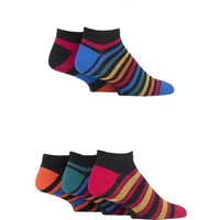 5 Pair Black / Classic Bright Bamboo Striped Trainer Socks Men's 7-11 Mens - SOCKSHOP