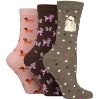 3 Pair Lazy Panda Novelty Bamboo Socks Dogs 4 8