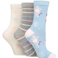 3 Pair SOCKSHOP Christmas Bamboo Socks Snow Mice 4 8