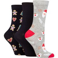 3 Pair SOCKSHOP Christmas Bamboo Socks Santa Cookies 4 8
