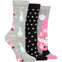 Women's 3 Pair SOCKSHOP Lazy Panda Christmas Bamboo Socks Christmas Gnomes 4-8 Ladies