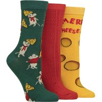 3 Pair SOCKSHOP Christmas Bamboo Socks Merry Cheesemas 4 8