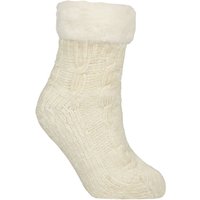 1 Pair Faux Fur Lined Chenille Cable Slipper Socks Off White 4 8