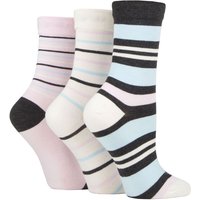 3 Pair Gentle Bamboo Socks Smooth Toe Seams Plains Stripes Charcoal Stripe 4 8