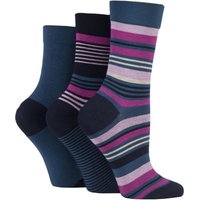 3 Pair Damson Gentle Bamboo Socks Smooth Toe Seams Plains Stripes 4 8