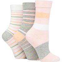 3 Pair Gentle Bamboo Socks Smooth Toe Seams Plains Stripes Marshmallow 4 8