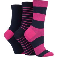 3 Pair Orchid Gentle Bamboo Socks Smooth Toe Seams Plains Stripes 4 8