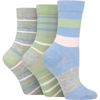 3 Pair Gentle Bamboo Socks Smooth Toe Seams Plains Stripes Sage 4 8