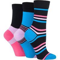 3 Pair Bubblegum Gentle Bamboo Socks Smooth Toe Seams Plains Stripes 4 8
