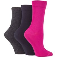 3 Pair Gentle Bamboo Socks Smooth Toe Seams Plains Stripes Pink Charcoal 4 8