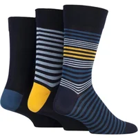 3 Pair Cosmic Blue / Dark Amethyst Comfort Cuff Gentle Bamboo Striped and Plain Socks with Smooth Toe Seams Men's 12-14 Mens - SOCKSHOP