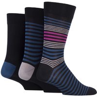 3 Pair Teal Jewel Comfort Cuff Gentle Bamboo Striped Plain Socks Smooth Toe Seams 7 11