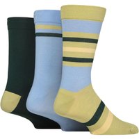 3 Pair Comfort Cuff Gentle Bamboo Striped Socks Smooth Toe Seams Avocado 12 14