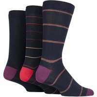 3 Pair Red Comfort Cuff Gentle Bamboo Striped Plain Socks Smooth Toe Seams 7 11