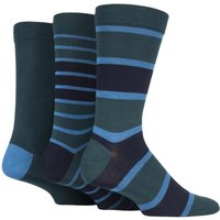 3 Pair Green Comfort Cuff Gentle Bamboo Striped Plain Socks Smooth Toe Seams 12 14