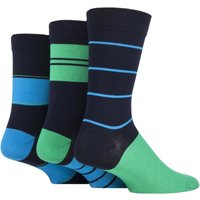 3 Pair Azurite Comfort Cuff Gentle Bamboo Striped Plain Socks Smooth Toe Seams 7 11