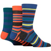 3 Pair Comfort Cuff Gentle Bamboo Striped Socks Smooth Toe Seams Mandarin 12 14