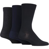 3 Pair Navy Grey Comfort Cuff Plain Gentle Bamboo Socks Smooth Toe Seams 12 14