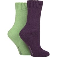 2 Pair Wool Mix Striped Plain Boot Socks Wild Terrain Plain 4 8