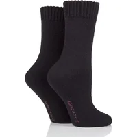 SOCKSHOP Women's 2 Pair Wool Mix Striped & Plain Boot Socks in Black | Size: 4-8