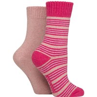 2 Pair Wool Mix Striped Plain Boot Socks Muse Striped 4 8