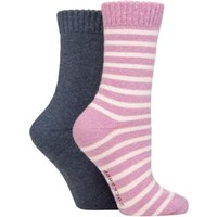 2 Pair Wool Mix Striped Plain Boot Socks Smokey Striped 4 8