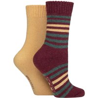 2 Pair Wool Mix Striped Plain Boot Socks Cinnamon Striped 4 8