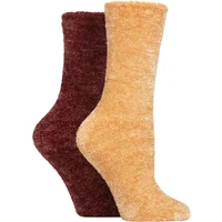 SOCKSHOP Women's 2 Pair Chenille Boot Socks in Brown | Size: 4-8