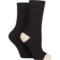 SOCKSHOP Women's 2 Pair Wool Mix Boot Socks in Black | Size: 4-8
