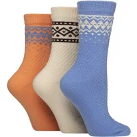 Women's 3 Pair SOCKSHOP Fair Isle Patterned Boot Socks Crisp Winter 4-8
