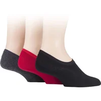 3 Pair Red / Charcoal / Black Plain Hi Cut Bamboo Liners Men's 7-11 Mens - SOCKSHOP